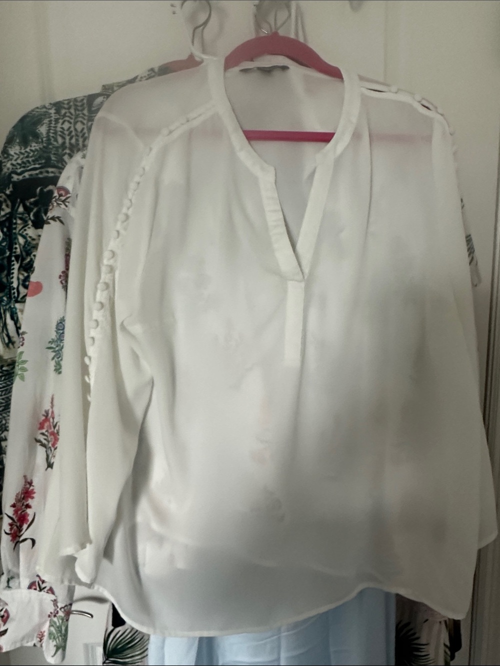 Zac & Rachel Ivory Split-Neck Button-Trim Blouse